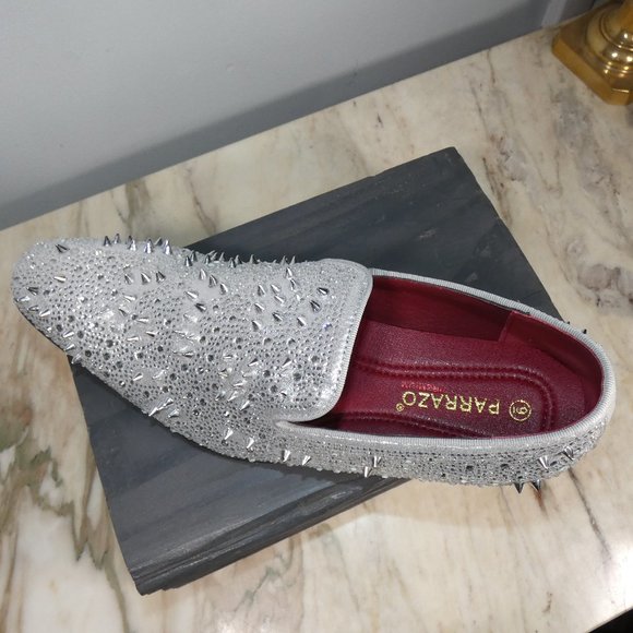 NICE! Stylish Formal Enzo Romeo Men Rhinestones Spikey Studs Loafers Silver 9 main image 11
